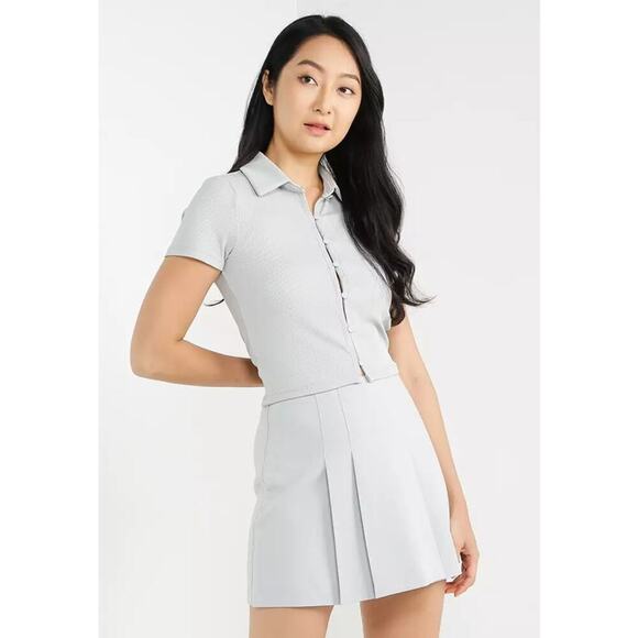 Abercrombie & Fitch Seamless Rib Button Down Polo Shirt Sea Moss Green Grey M - Picture 1 of 9